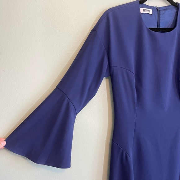 MOSCHINO Cheap And Chic Dress S/M A Line Crew Neck Zip Bell Sleeves Mini Blue - Picture 5 of 10